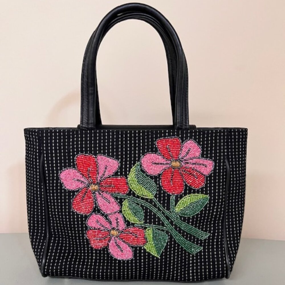 Isabella Fiore Shoulder Bag with Beaded Flowers, in Excellent Condision